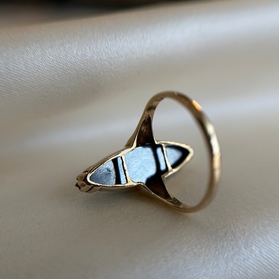 Vintage 10KT Hematite Ring, Large Marquise Cut Bl… - image 7