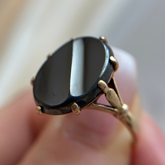 Vintage 10KT Hematite Ring, Large Oval Cut Black/… - image 7