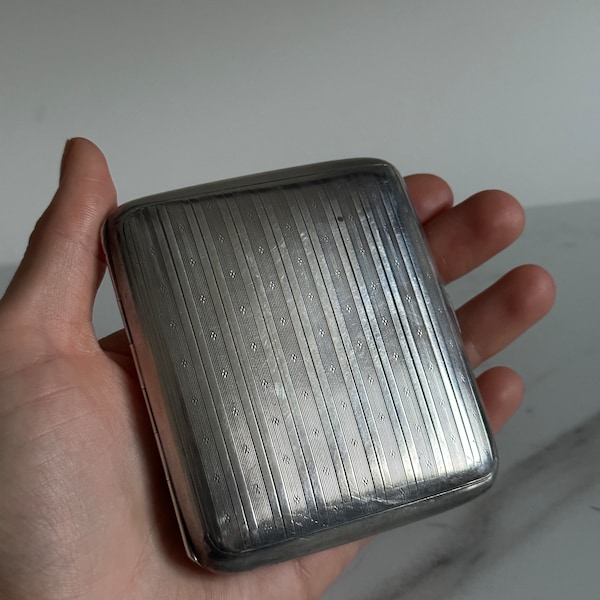Vintage Card or Cigarette Pocket Case, Etched Stripe Detailing Vintage Card or Cigarette Case, Engraved Sterling Silver Cigar Case.