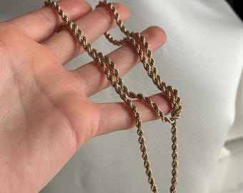 Classic 10KT Yellow Gold Rope Chain, Shiny Twisted Necklace, Unisex Classic Style, Estate 20" Long, 3.2mm Wide Everyday Jewellery