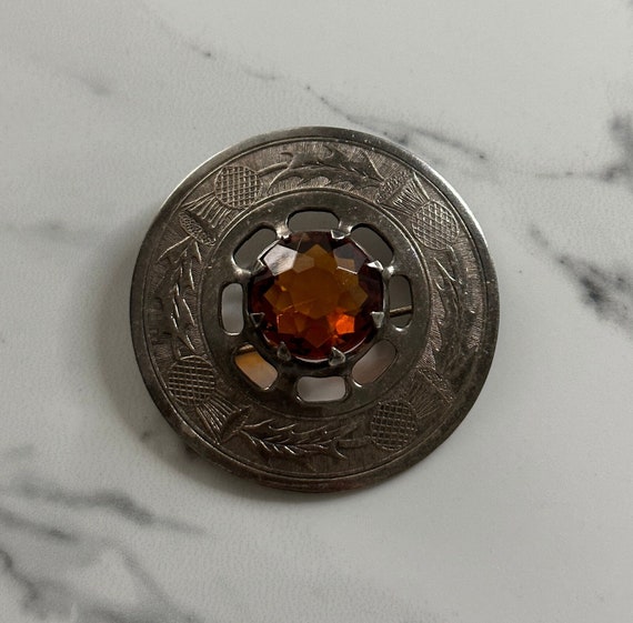 Vintage Thistle Plant Brooch/Pin, Orange Scotch Thistle Jewellery, Milk Thistle Brooch, Circle Silver Mary Thistle Jewellery