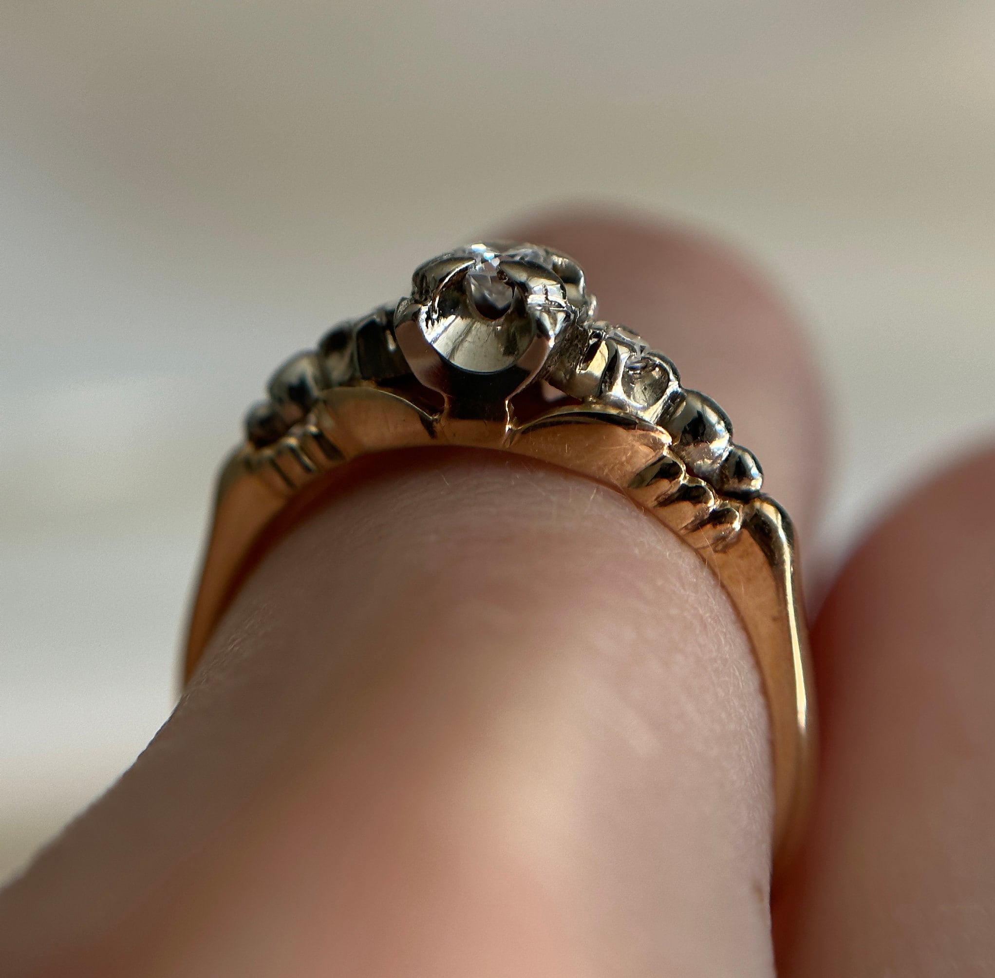 Vintage BIRKS Gold Diamond Ring, White & Yellow Gold Band Vintage BIRKS Gold Diamond Ring, White & Yellow Gold Band