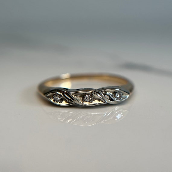 14-18KT Gold Stackable Diamond Ring, Thin White a… - image 1