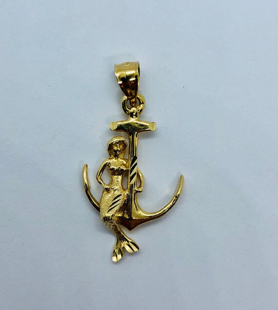 Vintage 14K Yellow Gold Anchor Mermaid Pendant