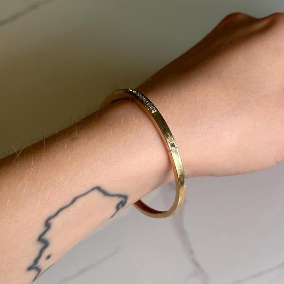 Solid 14KT Gold Diamond Bangle Bracelet, Estate Y… - image 5