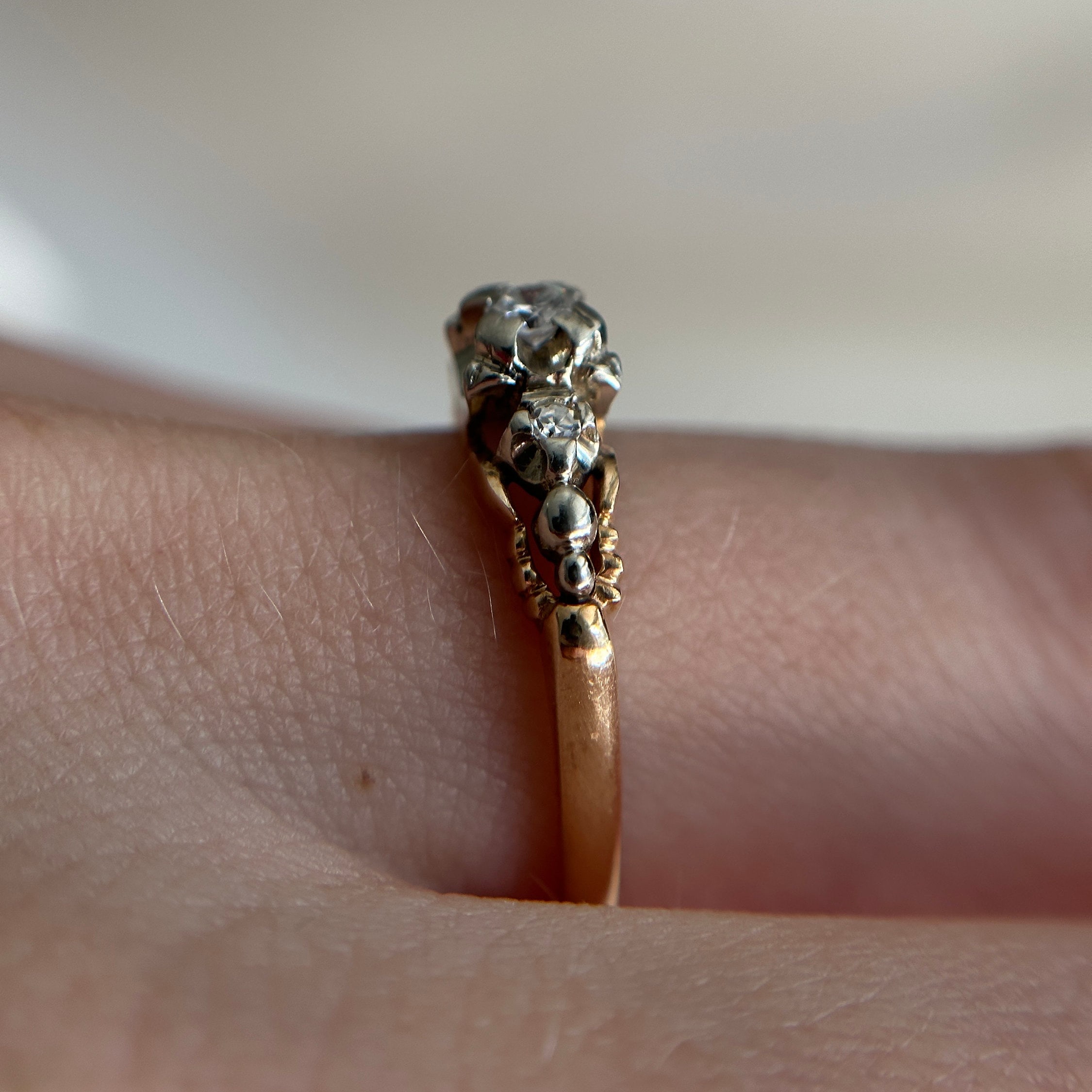Vintage BIRKS Gold Diamond Ring, White & Yellow Gold Band Vintage BIRKS Gold Diamond Ring, White & Yellow Gold Band