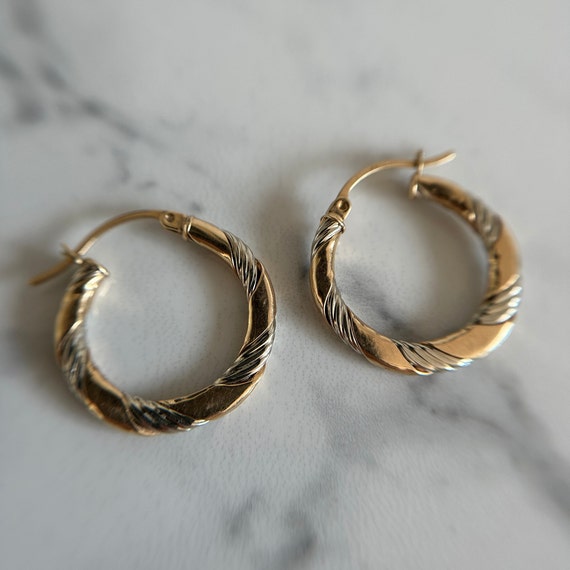 10KT White and Yellow Gold Hoop Earrings, Latch B… - image 3