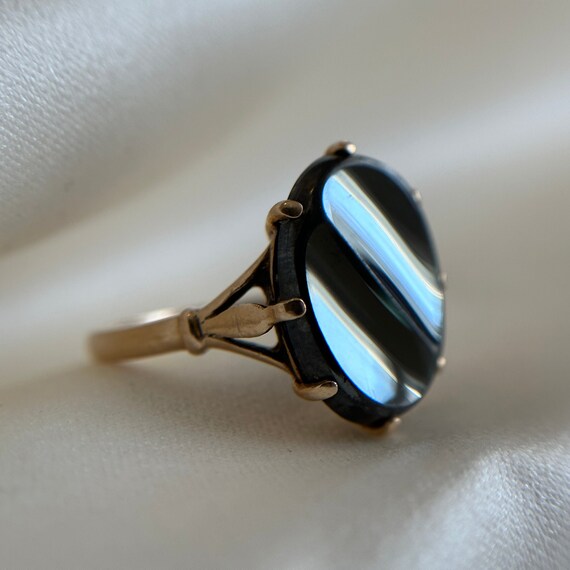 Vintage 10KT Hematite Ring, Large Oval Cut Black/… - image 5