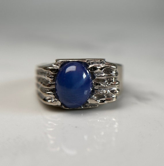 Vintage 10KT White Gold Cast Synthetic Blue Sky S… - image 2