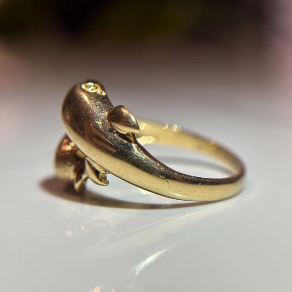 Solid 10KT Gold Dolphin Wrap Ring, Large Statemen… - image 5