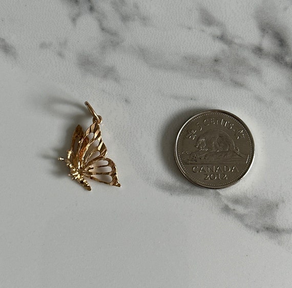 10KT Gold Small Etched Butterfly Charm, Yellow Go… - image 9