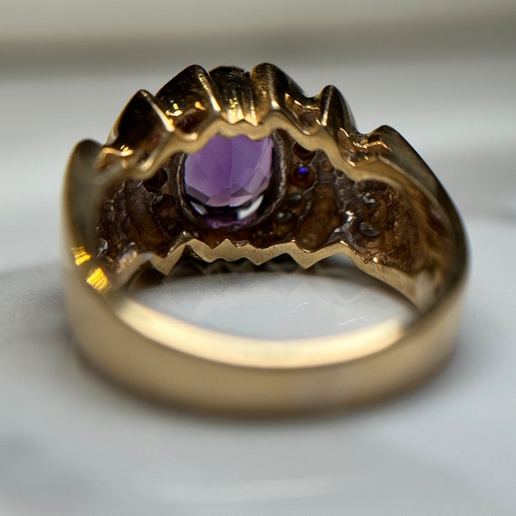 Estate 18KT Gold Amethyst and Diamond Ring, Purpl… - image 5