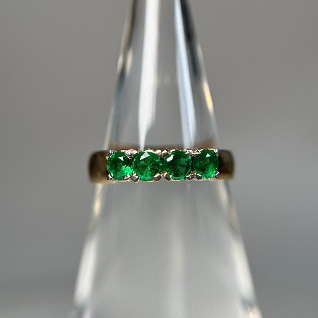 Vintage 10K Green Glass Gemstone Ring Simple Green and Gold Etsy