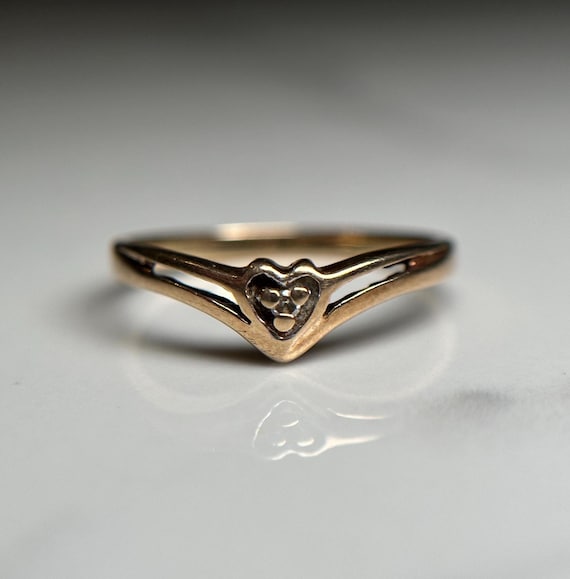 Tiny Heart Ring, 10KT Gold Stackable Ring, Minima… - image 1