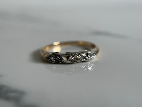 14-18KT Gold Stackable Diamond Ring, Thin White a… - image 8