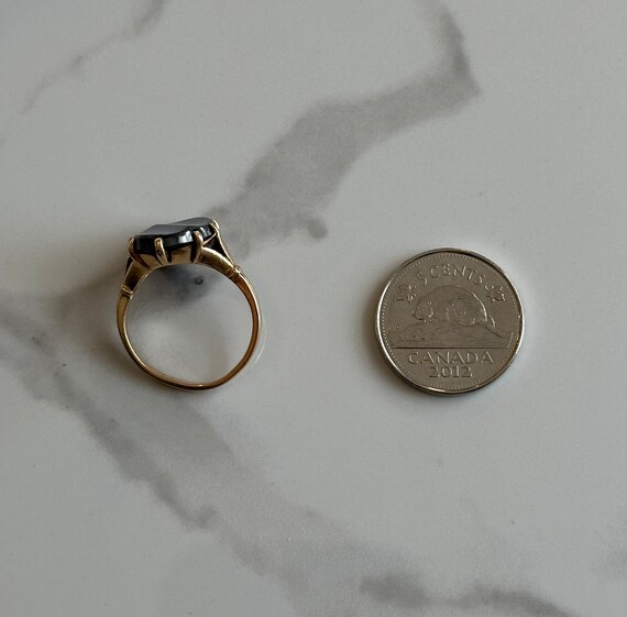 Vintage 10KT Hematite Ring, Large Oval Cut Black/… - image 10