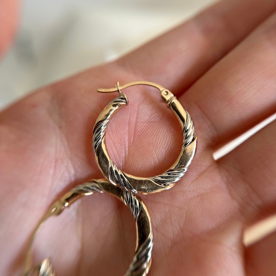 10KT White and Yellow Gold Hoop Earrings, Latch B… - image 4