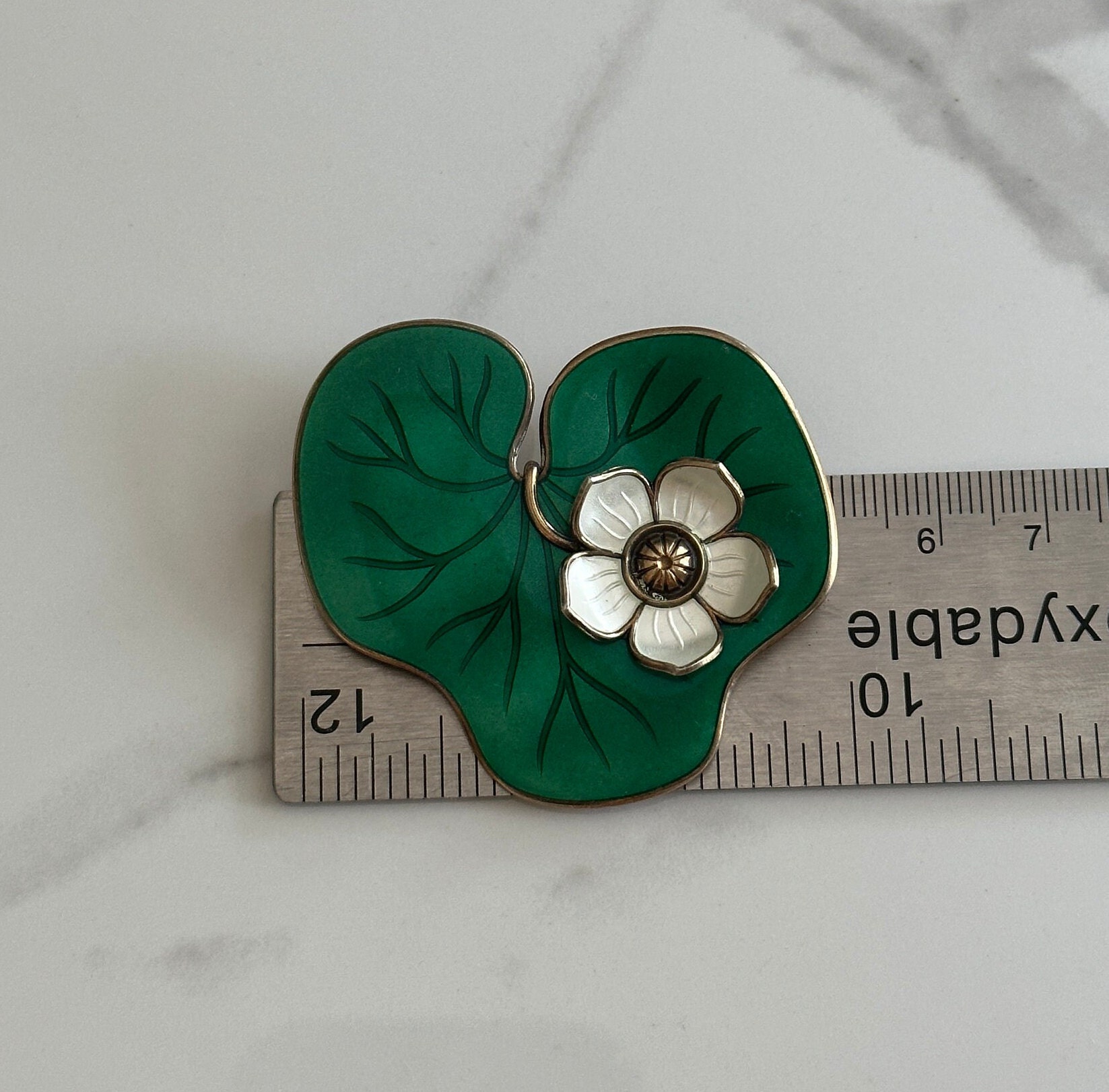 Vintage NORWAY David Andersen Green Water Lily Sterling Silver