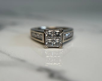 Pierścionek Estate z brylantami o masie 1,16 ct i białym złotem, pierścionek zaręczynowy/rocznicowy z brylantami z 14-karatowego białego złota, pierścionek o szlifie księżniczki i brylantowym, rozmiar 6