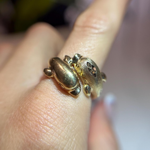 Solid 10KT Gold Dolphin Wrap Ring, Large Statemen… - image 2