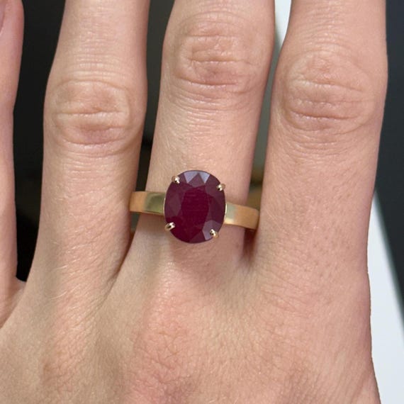 Vibrant 6.05ct Ruby Ring, Solid 14KT Yellow Gold … - image 11