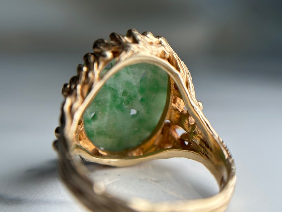 Hand Carved 14KT Gold Jadeite Jade Ring, Jade Sta… - image 7