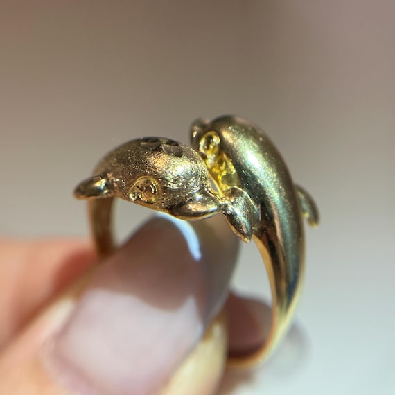 Solid 10KT Gold Dolphin Wrap Ring, Large Statemen… - image 1