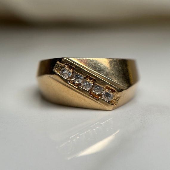 Estate 10KT Gold Diagonal Stone Ring, Men's Style… - image 1