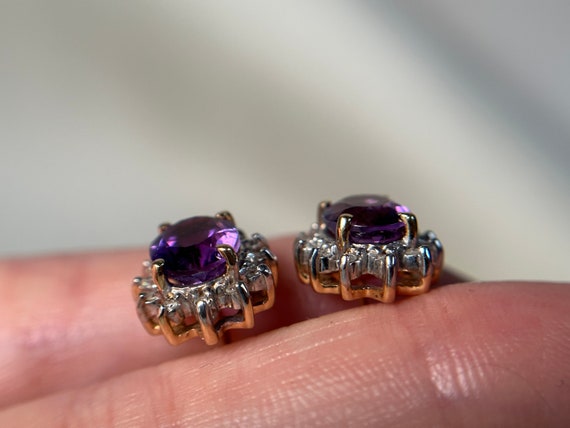 Estate 14KT Yellow Gold Amethyst and Diamond Stud… - image 6