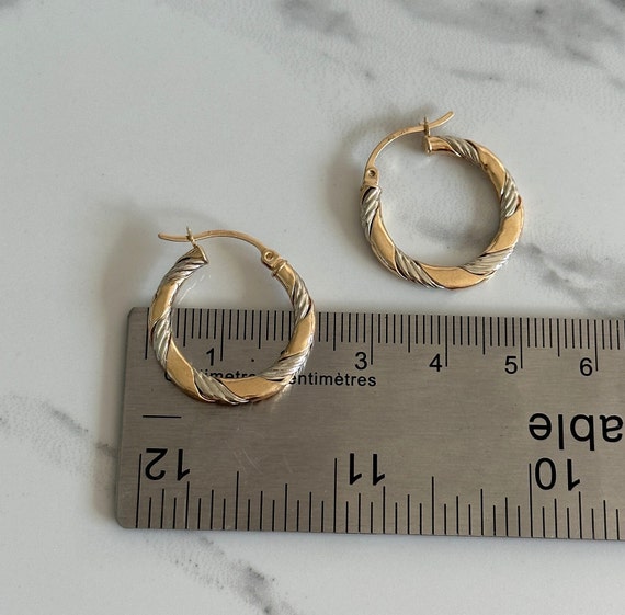 10KT White and Yellow Gold Hoop Earrings, Latch B… - image 9