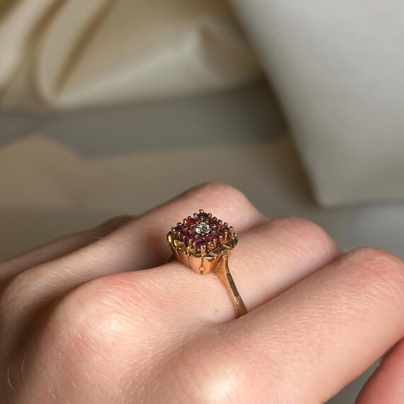 Ruby and Diamond 14KT Gold Statement Ring, Square… - image 11