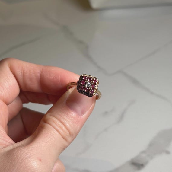 Ruby and Diamond 14KT Gold Statement Ring, Square… - image 12