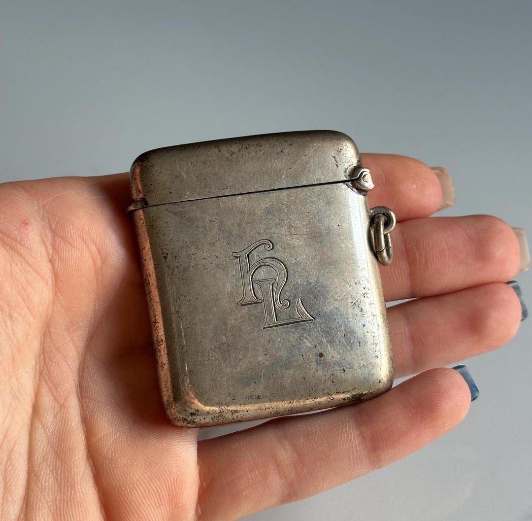 1916 Antique Sterling Silver Vesta Case Floral Engraved English Match ...