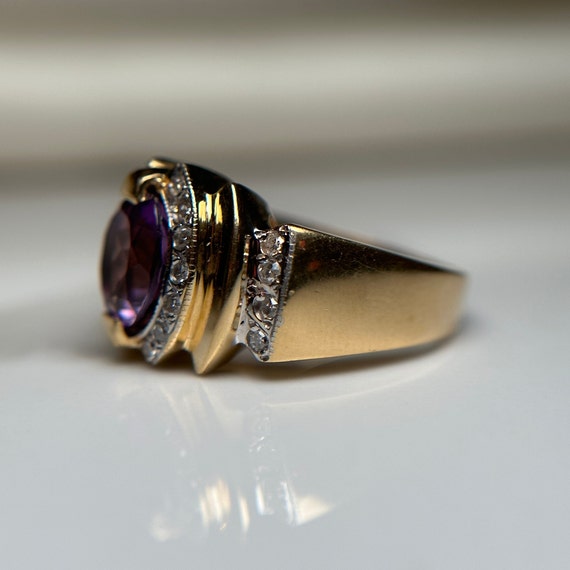 Estate 18KT Gold Amethyst and Diamond Ring, Purpl… - image 4