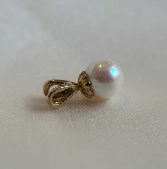 Estate 10KT Gold Pearl Pendant, Dainty White Pear… - image 4
