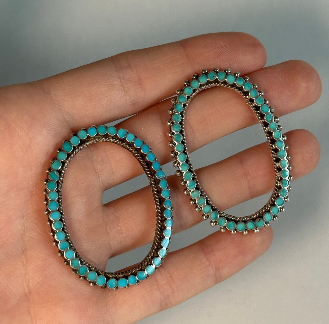 Vintage Oval Turquoise Hair Pins Sterling Silver Turquoise Etsy