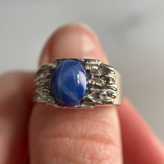 Vintage 10KT White Gold Cast Synthetic Blue Sky S… - image 3