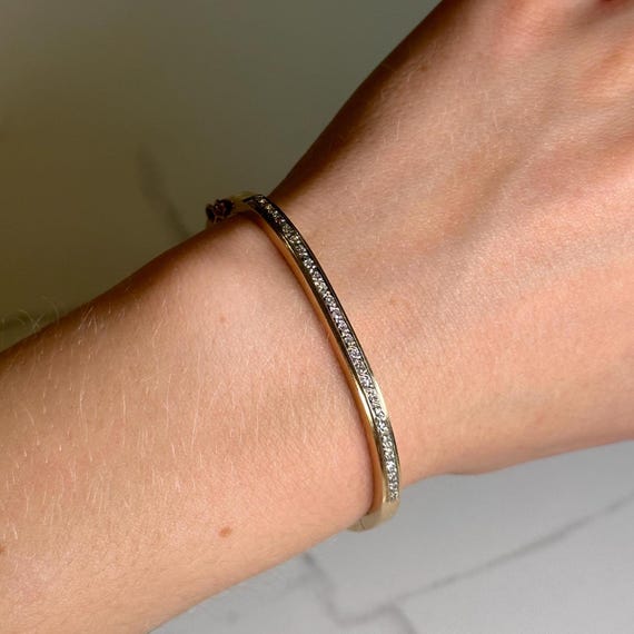 Solid 14KT Gold Diamond Bangle Bracelet, Estate Y… - image 2