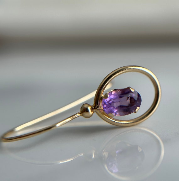 Estate 10KT Gold Amethyst Drop Earrings, Circle G… - image 6