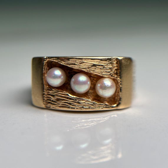 Vintage Danish 14KT Gold Ring with Three Pearl - Size 6.25 US