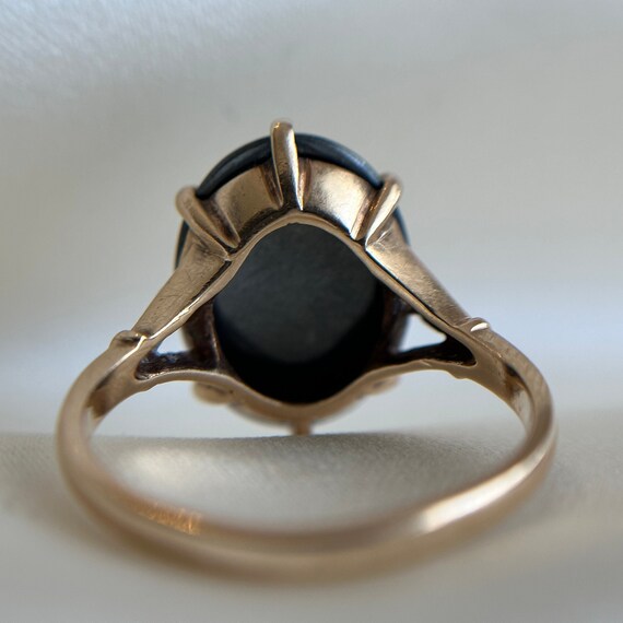 Vintage 10KT Hematite Ring, Large Oval Cut Black/… - image 6