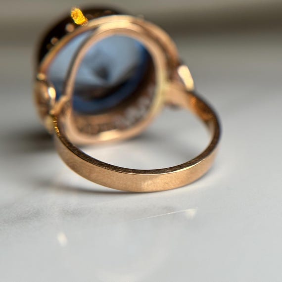 Large 15KT Blue Statement Ring, Estate Yellow Gol… - image 8