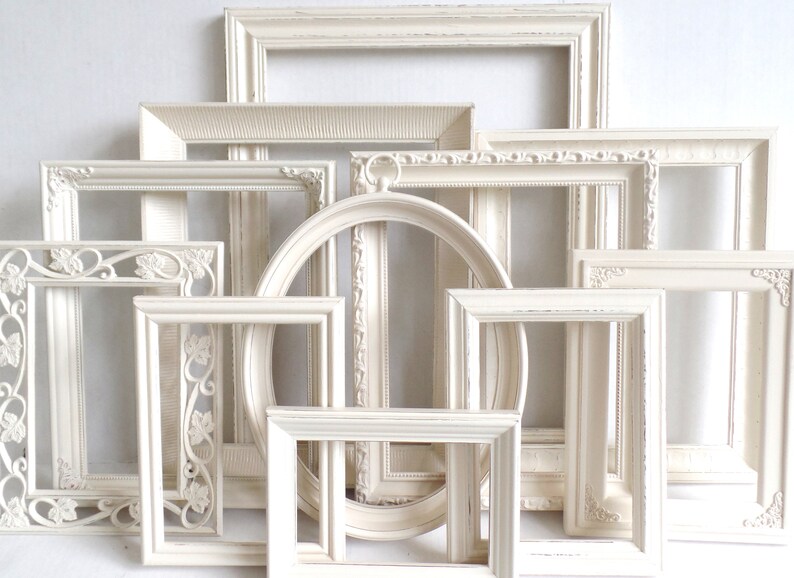 Antique White PICTURE FRAMES Set - Nursery Frames - Wedding - Vintage Collection - Shabby Chic Farmhouse - Distressed - Gallery Wall 