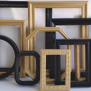 Gold And Black Gallery Wall Picture Frame Set - Vintage Mixed Style Frames - Distressed