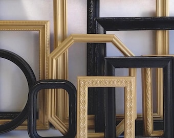 Gold And Black Gallery Wall Picture Frame Set - Vintage Mixed Style Frames - Distressed