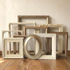 Metallic Champagne Gold and Antique White Picture Frame Set - Gallery Wall Frames - Vintage - Ornate - Glass And Backings