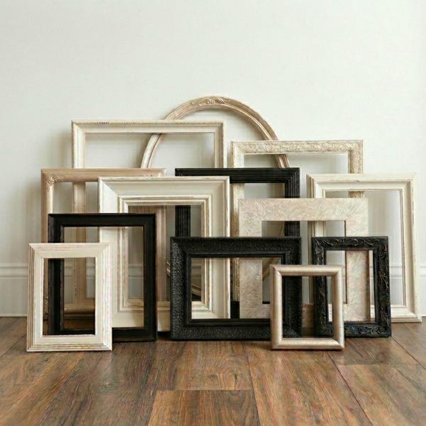 Vintage Gallery Wall Frame Set – Hand Painted Metallic Champagne Gold, Black And White