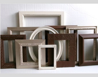 PICTURE FRAMES Set - Antique White, Brown & Champagne Gold - Nursery - Weddings - Vintage Collection - Distressed - Gallery Wall Farmhouse