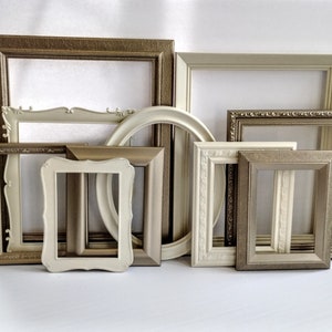 Metallic Champagne Gold and Antique White Picture Frame Set - Gallery Wall Frames - Vintage - Ornate - Glass And Backings