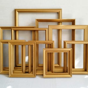 Antique Gold Metallic Picture Frames Set - Custom Gallery Wall - Simple Sleek Thin Style - Weddings - Assorted Minimalist Vintage Collection